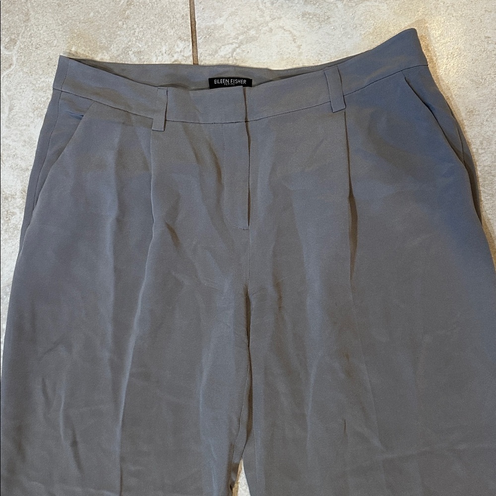 Eileen Fisher Petite Gray Silk Pleated Wide Leg Slouchy Trousers Pants M - Picture 4 of 8